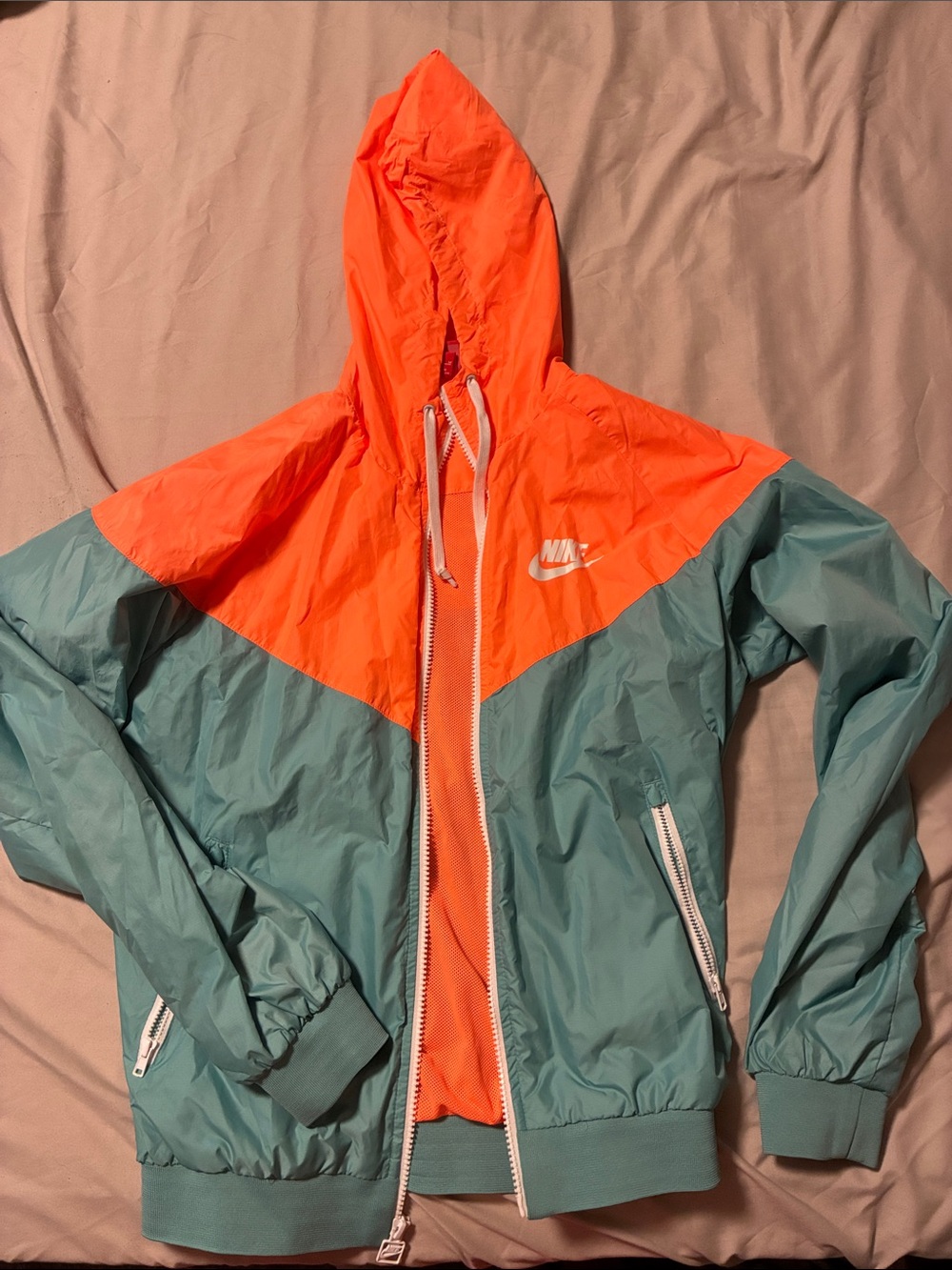 Nike Teal and Neon Orange Hooded Windbreaker Jacket - Picture 1 of 1
